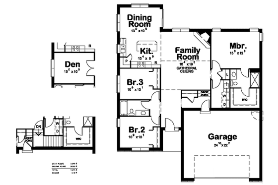 Floor Plan - Main Floor for Traditional House Plan #20-1519 - 3 bed, 2 bath