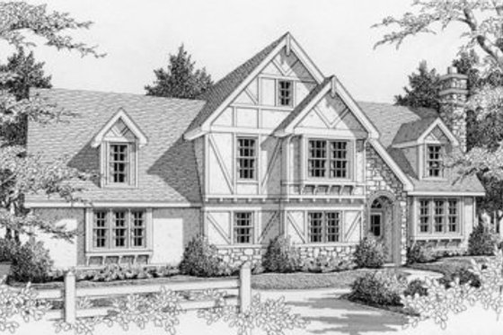 Tudor Exterior - Front Elevation Plan #112-124