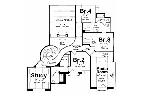 Floor Plan - Upper Floor for European House Plan #20-2160 - 4 bed, 5 bath