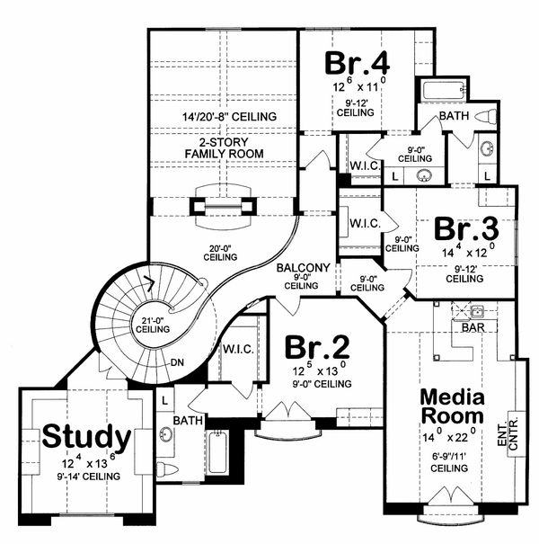 House Blueprint - European Floor Plan - Upper Floor Plan #20-2160