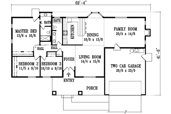 Floor Plan - Main Floor for Adobe / Southwestern House Plan #1-1345 - 3 bed, 2 bath