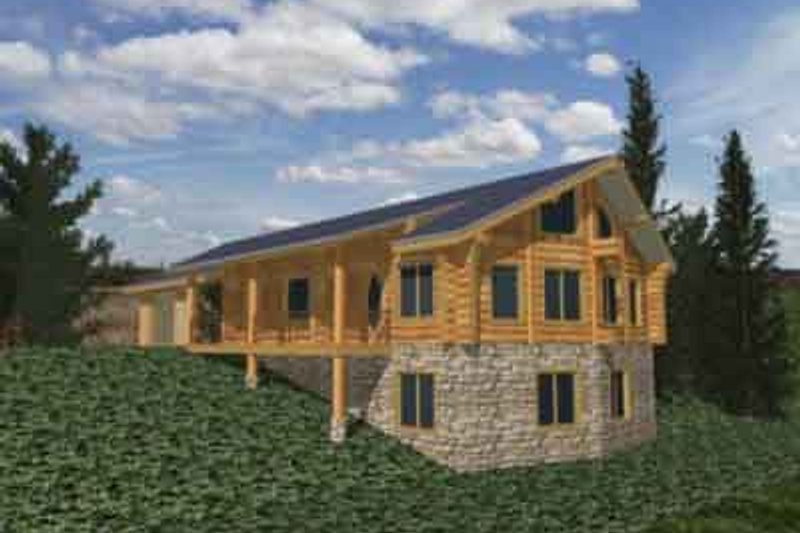 House Blueprint - Log Exterior - Front Elevation Plan #117-119