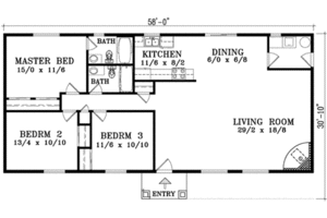 Floor Plan - Main Floor for Ranch House Plan #1-1269 - 3 bed, 2 bath
