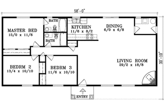 Floor Plan - Main Floor for Ranch House Plan #1-1269 - 3 bed, 2 bath