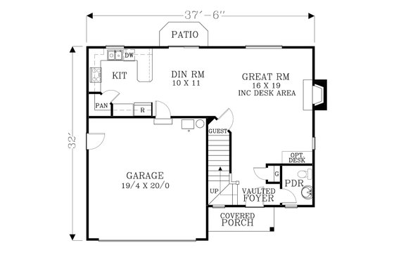 Floor Plan - Main Floor for Craftsman House Plan #53-499 - 3 bed, 2.5 bath