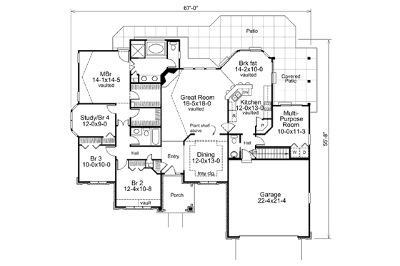 Floor Plan - Main Floor for Traditional House Plan #57-375 - 4 bed, 2.5 bath