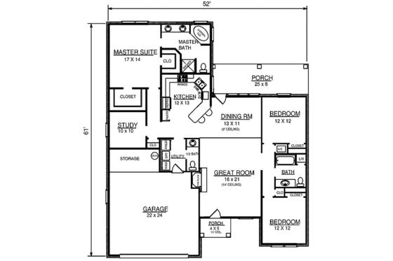 Floor Plan - Main Floor for European House Plan #14-235 - 3 bed, 2.5 bath