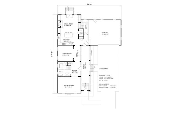 Floor Plan - Main Floor for Southern House Plan #30-344 - 4 bed, 3.5 bath
