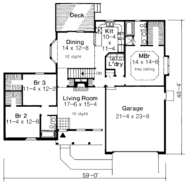 Floor Plan - Main Floor for Traditional House Plan #312-291 - 3 bed, 2 bath