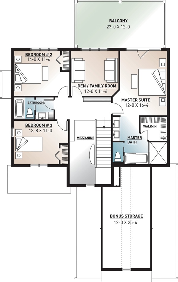 Architectural House Design - Traditional Floor Plan - Upper Floor Plan #23-2557