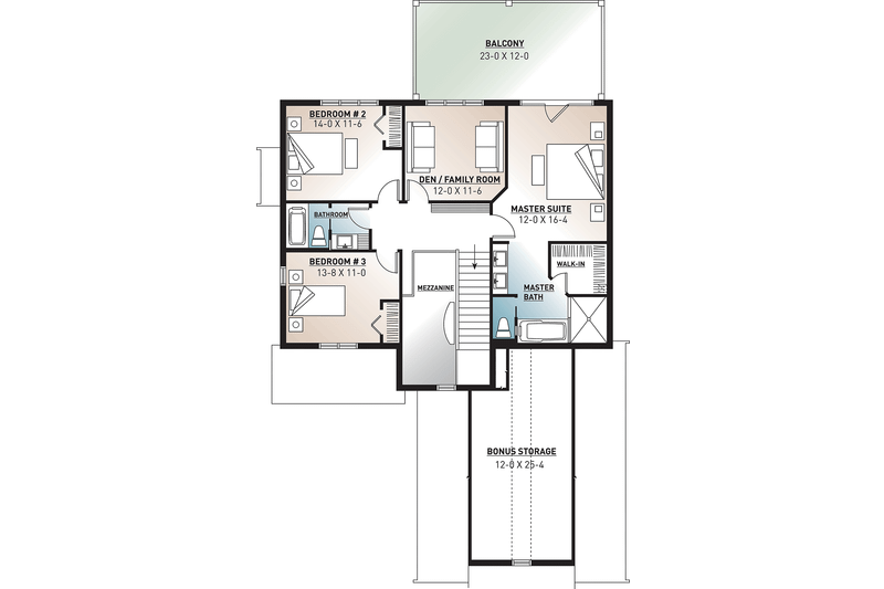 Architectural House Design - Floor Plan - Upper Floor for Traditional House Plan #23-2557 - 3 bed, 2.5 bath