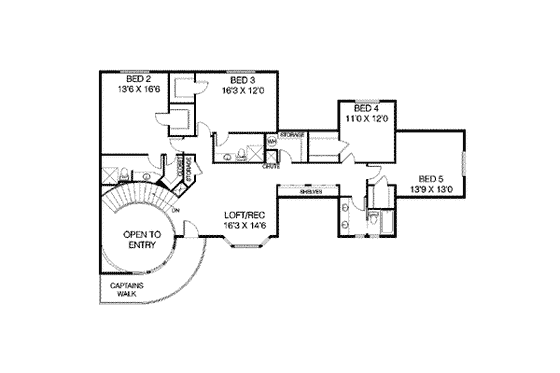 Floor Plan - Upper Floor House Plan #60-515 - 6 bed, 4 bath