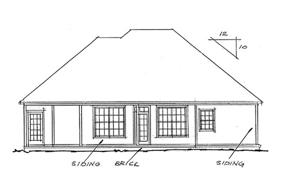 Exterior - Rear Elevation for Traditional House Plan #20-118 - 3 bed, 2 bath