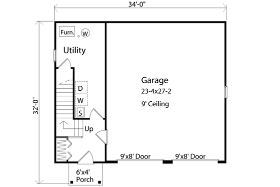 Floor Plan - Main Floor for Colonial House Plan #22-432 - 1 bed, 1 bath