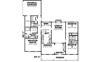 Floor Plan - Main Floor for Colonial House Plan #34-133 - 3 bed, 2 bath