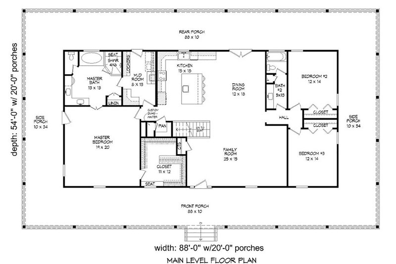 Home Plan - Floor Plan - Main Floor for Country House Plan #932-308 - 4 bed, 3 bath