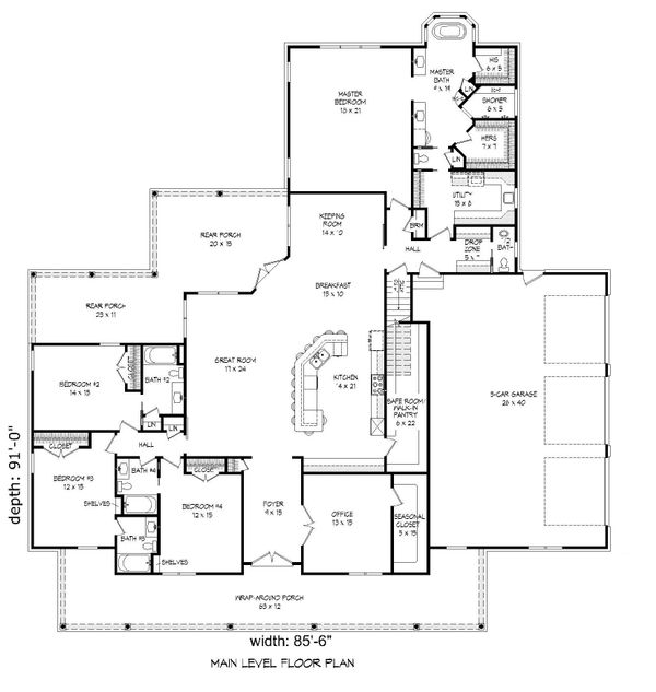 House Design - Country Floor Plan - Main Floor Plan #932-21