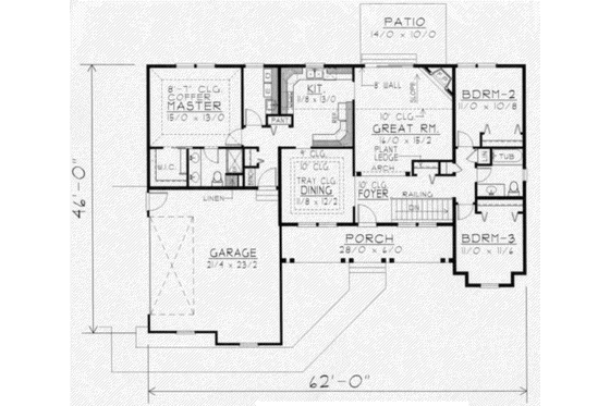 Floor Plan - Main Floor for Ranch House Plan #112-115 - 3 bed, 2 bath