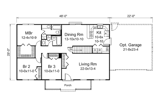 Floor Plan - Main Floor for Country House Plan #57-447 - 3 bed, 2 bath