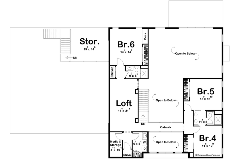 House Blueprint - Floor Plan - Upper Floor for Barndominium House Plan #455-385 - 6 bed, 5.5 bath