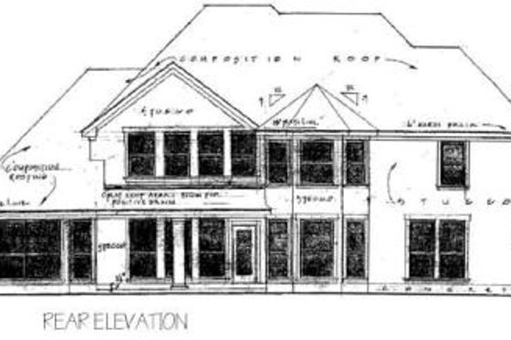 Exterior - Rear Elevation for Traditional House Plan #43-107 - 5 bed, 4.5 bath