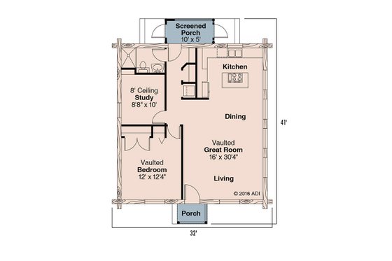 Floor Plan - Main Floor for Log House Plan #124-390 - 1 bed, 1 bath