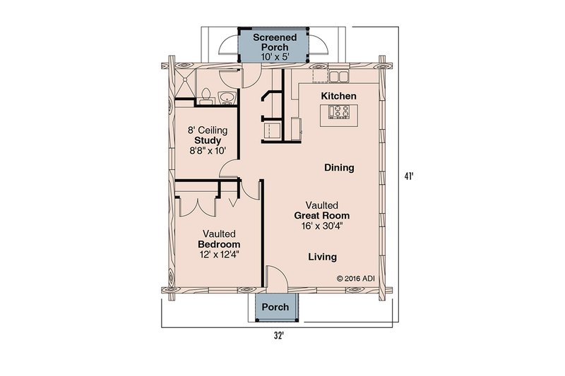 House Plan Design - Floor Plan - Main Floor for Log House Plan #124-390 - 1 bed, 1 bath