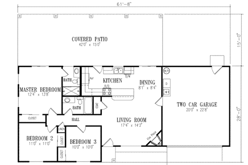 Dream House Plan - Floor Plan - Main Floor for Ranch House Plan #1-166 - 3 bed, 2 bath