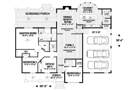 Floor Plan - Main Floor for Craftsman House Plan #56-713 - 4 bed, 3 bath