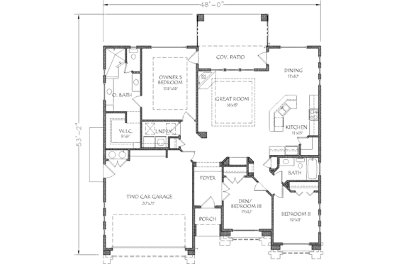 Floor Plan - Main Floor for Adobe / Southwestern House Plan #24-291 - 3 bed, 2 bath