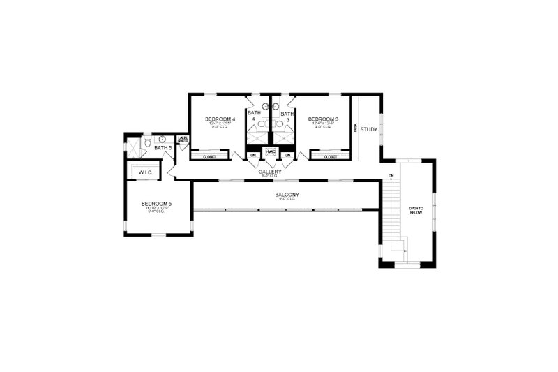 House Blueprint - Floor Plan - Upper Floor for Contemporary House Plan #1058-207 - 5 bed, 5 bath