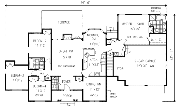 Architectural House Design - Ranch Floor Plan - Main Floor Plan #3-153