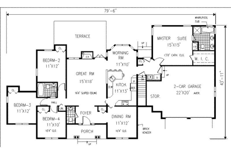 Home Plan - Floor Plan - Main Floor for Ranch House Plan #3-153 - 4 bed, 2.5 bath