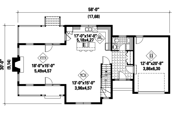 Floor Plan - Main Floor for Country House Plan #25-4672 - 3 bed, 2 bath
