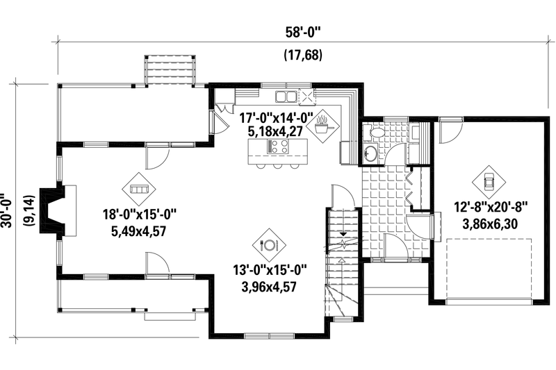 Home Plan - Floor Plan - Main Floor for Country House Plan #25-4672 - 3 bed, 2 bath