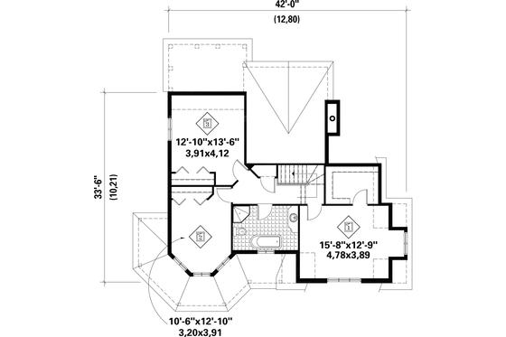 Floor Plan - Upper Floor for Victorian House Plan #25-4765 - 3 bed, 1 bath