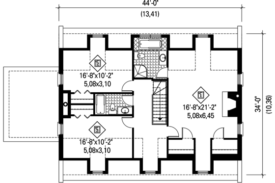 Floor Plan - Upper Floor for Country House Plan #25-4683 - 3 bed, 2 bath