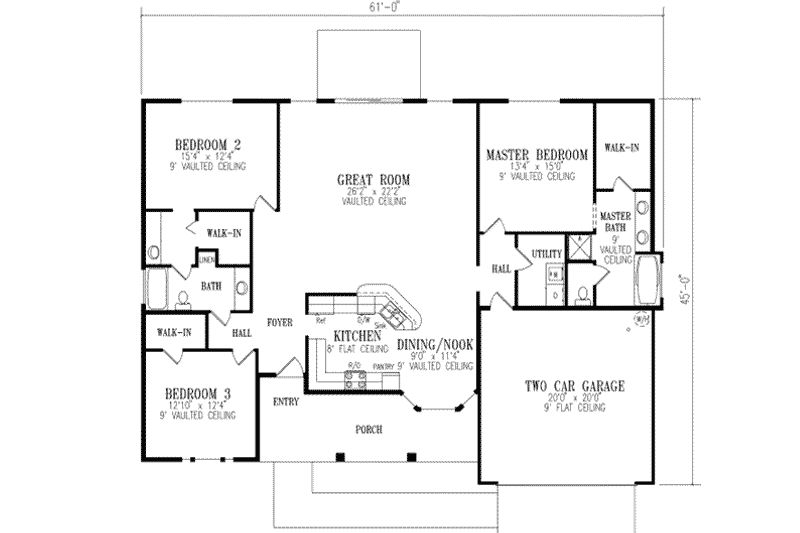 Home Plan - Floor Plan - Main Floor for Adobe / Southwestern House Plan #1-434 - 3 bed, 2 bath