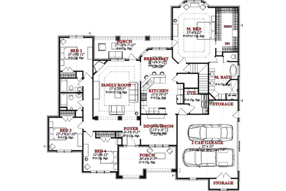 Floor Plan - Main Floor for Traditional House Plan #63-358 - 4 bed, 3 bath