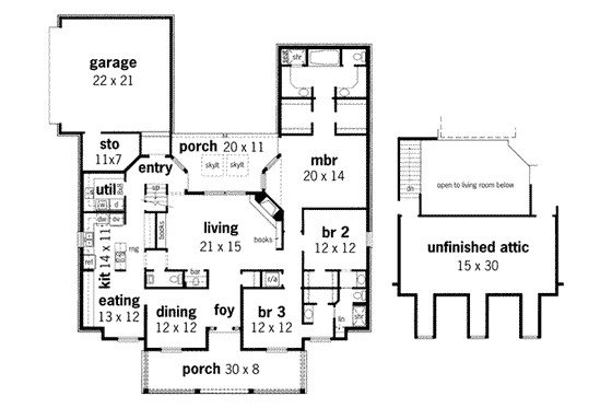 Floor Plan - Main Floor for Traditional House Plan #45-139 - 3 bed, 2.5 bath