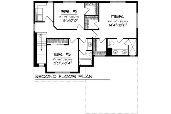Floor Plan - Upper Floor for Farmhouse House Plan #70-1510 - 3 bed, 2.5 bath
