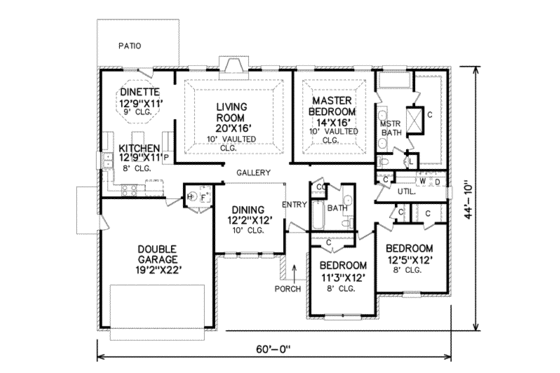 Floor Plan - Main Floor for Ranch House Plan #65-356 - 3 bed, 2 bath