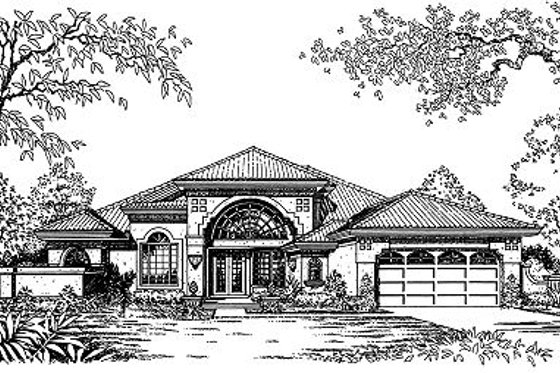 Exterior - Front Elevation for Mediterranean House Plan #417-187 - 4 bed, 2 bath