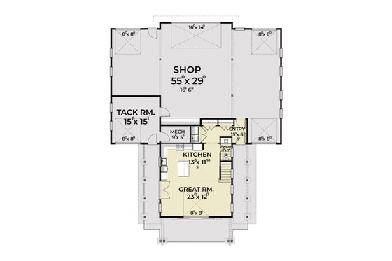 Floor Plan - Main Floor for Barndominium House Plan #1070-218 - 2 bed, 2.5 bath