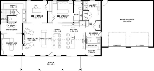 Dream House Plan - Floor Plan - Main Floor for Farmhouse House Plan #126-311 - 3 bed, 2.5 bath
