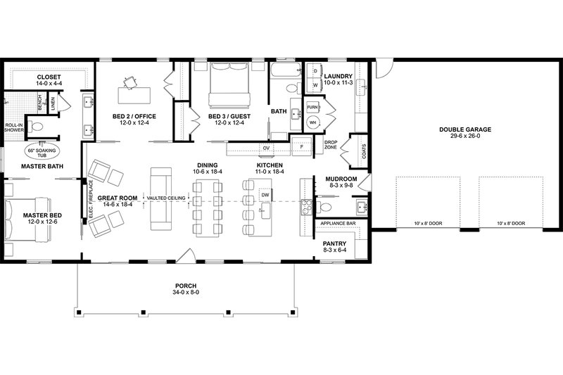 Dream House Plan - Floor Plan - Main Floor for Farmhouse House Plan #126-311 - 3 bed, 2.5 bath