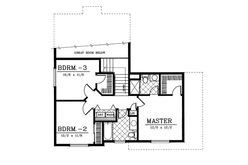 Architectural House Design - Floor Plan - Upper Floor for Traditional House Plan #95-229 - 3 bed, 2.5 bath