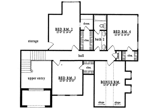 Floor Plan - Upper Floor for European House Plan #42-276 - 4 bed, 2.5 bath
