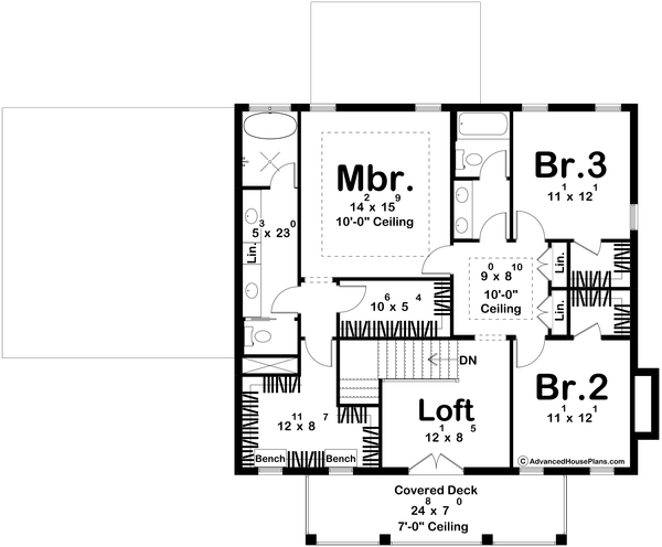 Colonial Floor Plan - Upper Floor Plan #455-493