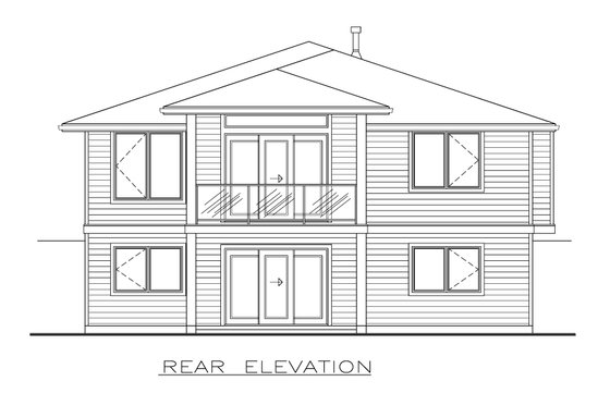 Exterior - Rear Elevation for Prairie House Plan #1100-19 - 3 bed, 2 bath